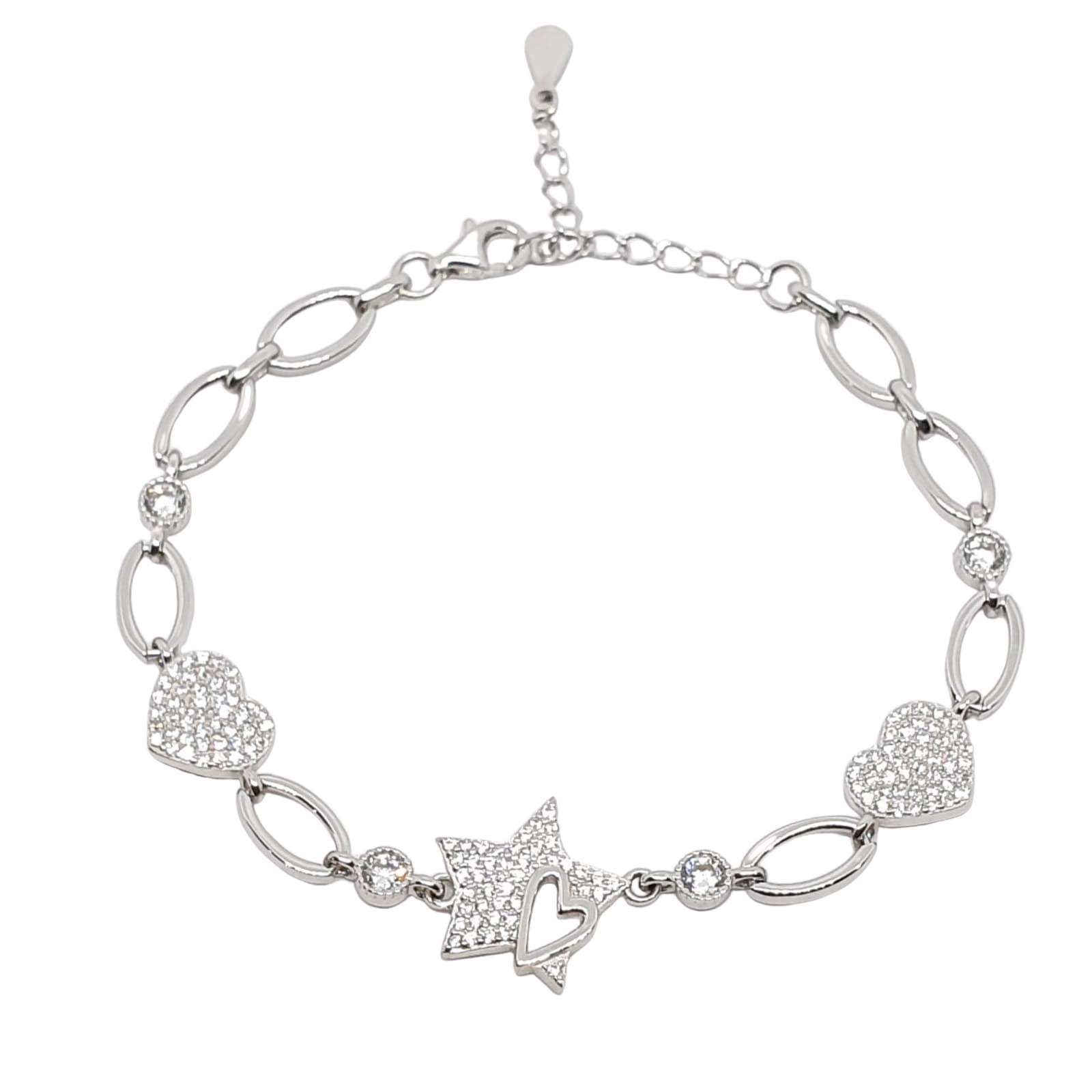 צמיד כסף לאישה כוכב עם לבבות