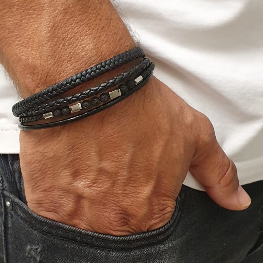 צמיד עור לגבר 4 שורות