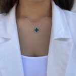 שרשרת כסף תלתן ירוק