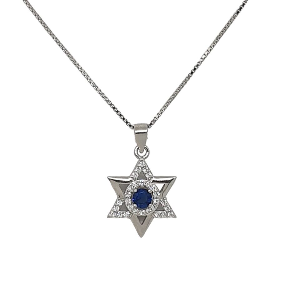 שרשרת מגן דוד עם אבן כחולה