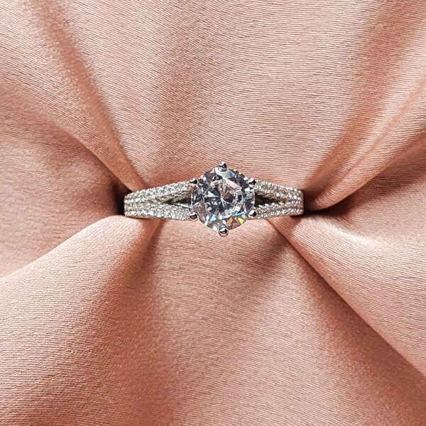 טבעת כסף 2 שורות סוליטר עגול 5 Rotated