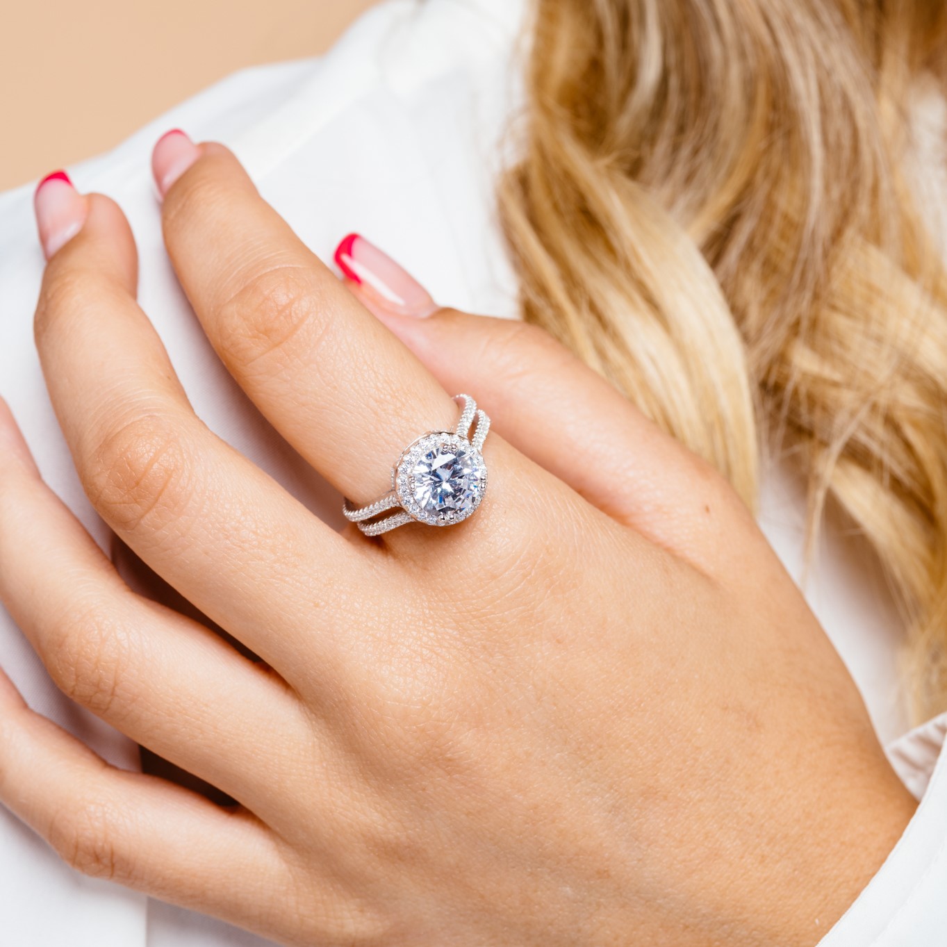 טבעת כסף סוליטר 2 שורות 