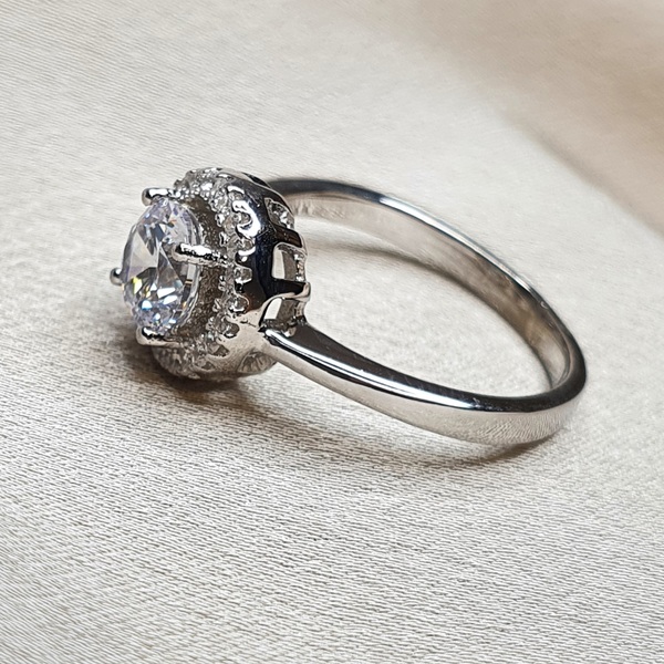 טבעת כסף סוליטר עגול 3 2