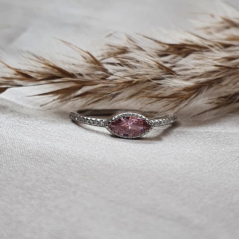 טבעת כסף עין ורודה