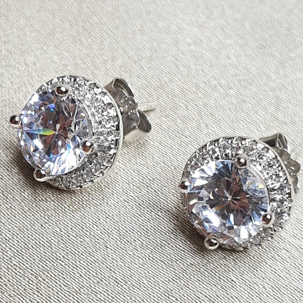 עגילי כסף סוליטר עגול 1