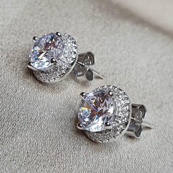 עגילי כסף סוליטר עגול 3