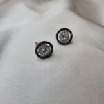 עגילי כסף סוליטר שחור 1 Rotated