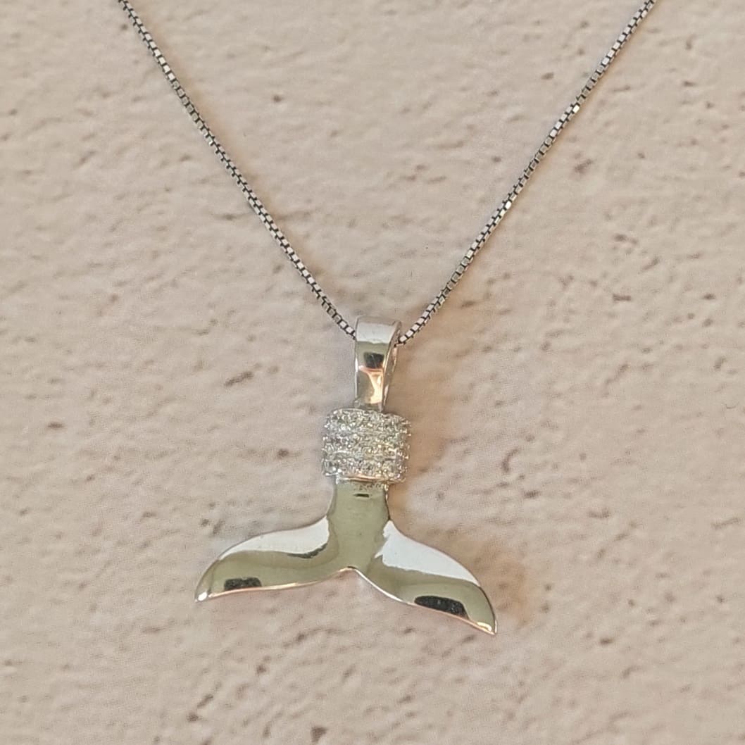 שרשרת כסף זנב דולפין משובץ