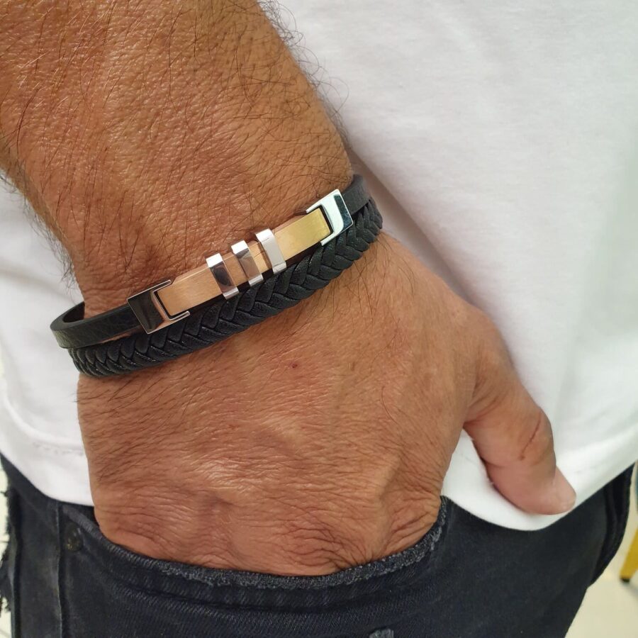 צמיד עור וסטיל לגבר 2 E1658010864676