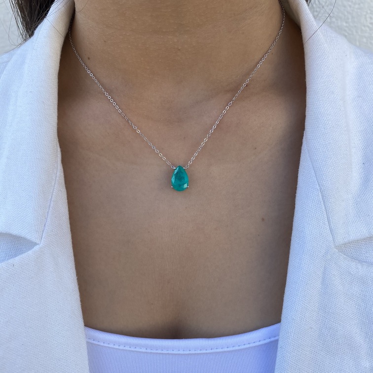 שרשרת כסף טיפה אבן ירוקה 1