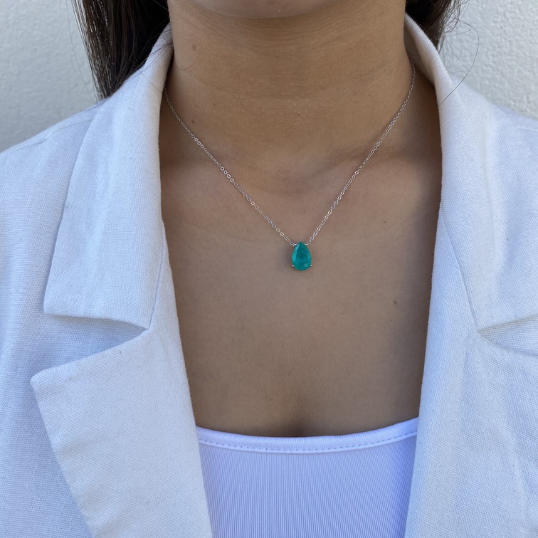 שרשרת כסף טיפה אבן ירוקה 2