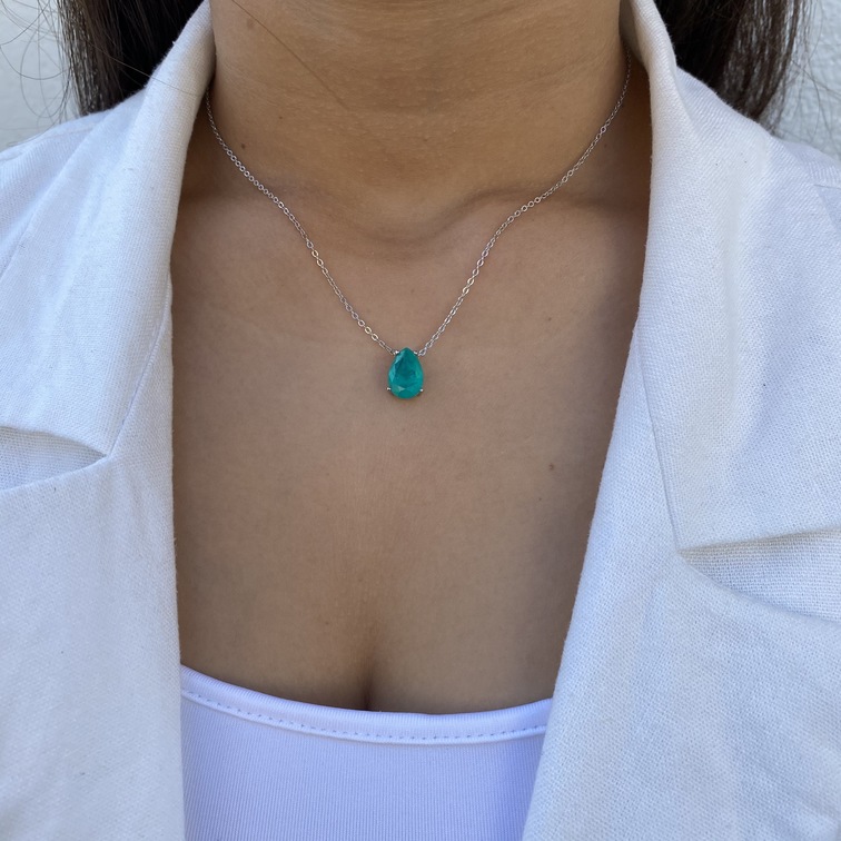 שרשרת כסף טיפה אבן ירוקה