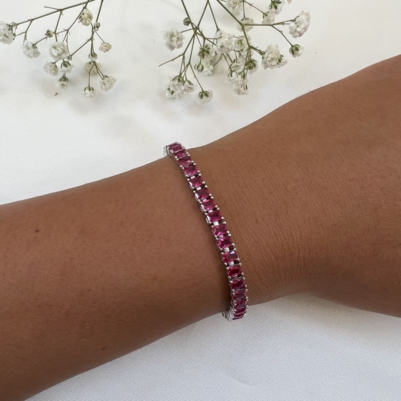 צמיד כסף טניס שיבוץ זרקון ורוד