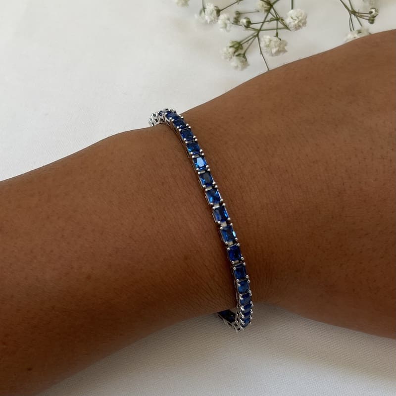 צמיד כסף טניס שיבוץ זרקון כחול 2