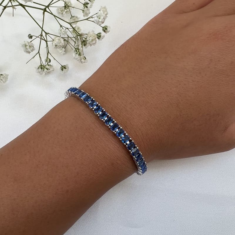 צמיד כסף טניס שיבוץ זרקון כחול