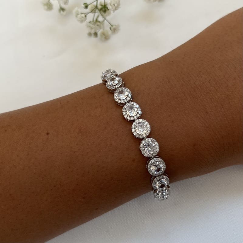 צמיד כסף עיגולים משובץ זרקון לבן 2