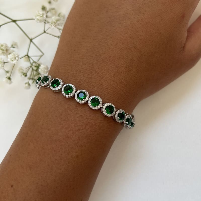 צמיד כסף שיבוץ זרקון ירוק