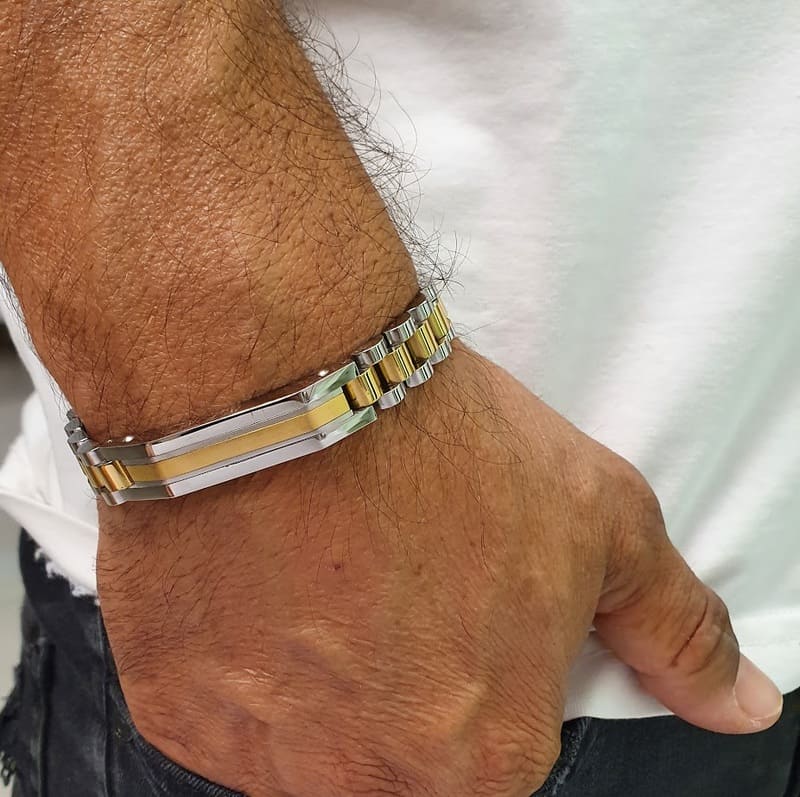 צמיד סטיל לגבר כסף וזהב
