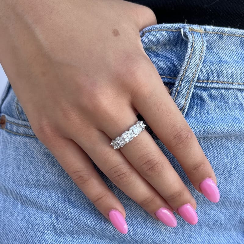 טבעת כסף סוליטר שורה