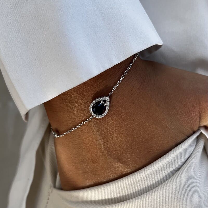 צמיד כסף טיפה שיבוץ כחול