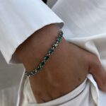 צמיד כסף טניס אליפסות שיבוץ ירוק