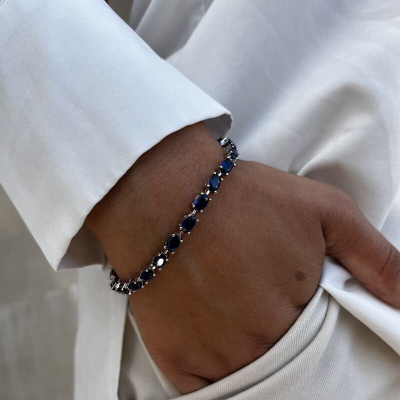 צמיד כסף טניס אליפסות שיבוץ כחול 2