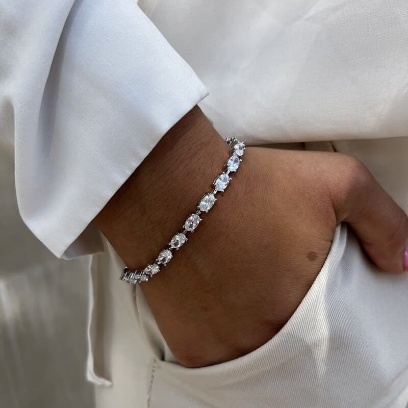 צמיד כסף טניס אליפסות שיבוץ לבן 2