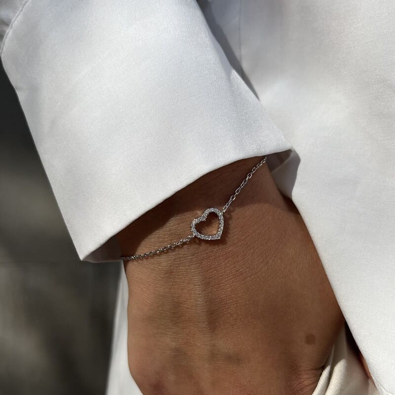 צמיד כסף לב חלול