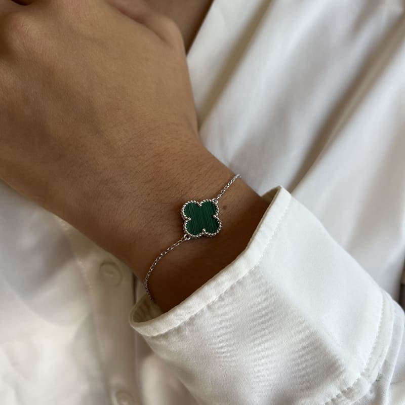 צמיד כסף תלתן ירוק