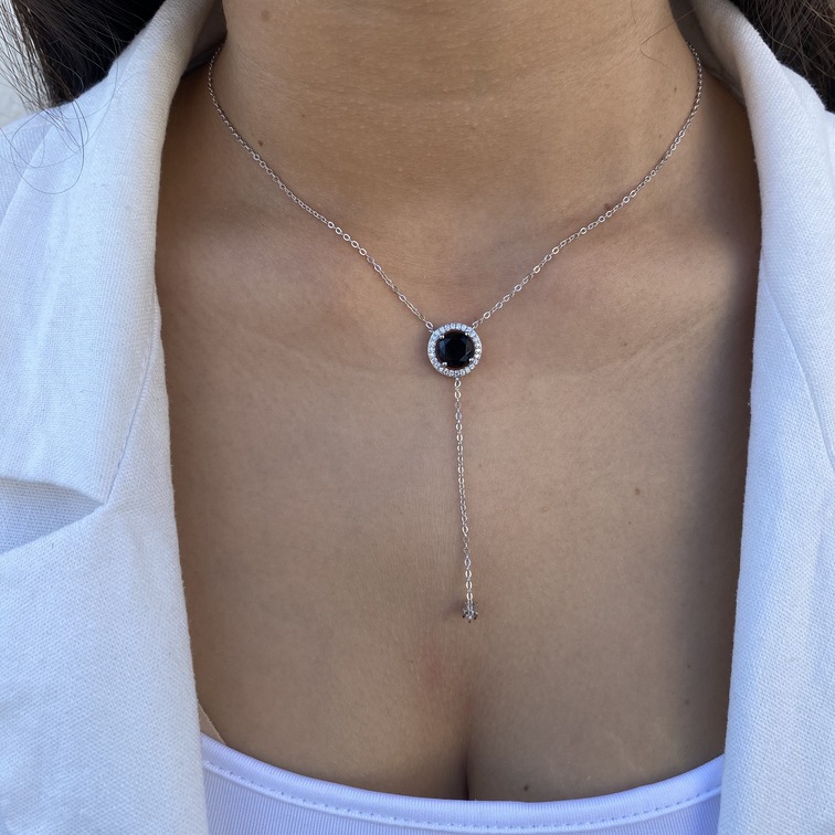 שרשרת כסף עניבה עם אבן שחורה 1